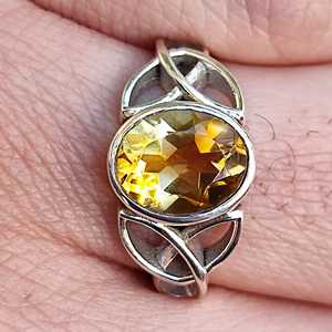 Navya Craft Handmade 925 Sterling <b>Silver</b> Women's <b>Statement</b> Boho Jewelry Citrine Celtic Knot Oval <b>Ring</b> with Yellow Gemstone - Product Image 5