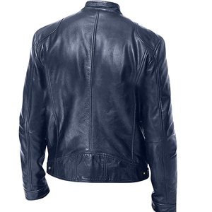 BLEU MARINE CUIR HOMME Printemps Casual Motor Spliced Veste en cuir personnalisée Hommes Automne Mode Biker Veste Veste pour hommes - Product Image 3