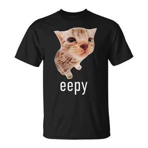 Eepy Cat Meme T-Shirt pour hommes et femmes, en coton noir, avec motif chaton endormi, cadeau amusant pour les amoureux des chats - Product Image 1