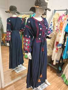 Robes élégantes vintage pour femmes à col rond, manches longues, avec lacets à la taille, imprimé floral brodé, design maxi pour femmes, automne 2025 - Product Image 4