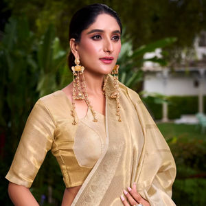 ผ้าไหมลายหรูหราแบบดั้งเดิมสำหรับผู้หญิง  ชุดส่าหรีสำหรับงานปาร์ตี้  พร้อมส่ง ผลิตในอินเดีย - Product Image 1