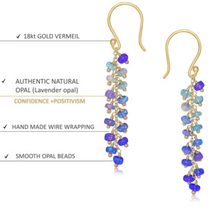 925 Sterling Silver Lavender Opal Beaded Long Cluster <b>Dangle</b> <b>Earrings</b> for Women in Yellow <b>Gold</b> Filled Birthstone Jewelry for Her - Product Image 4