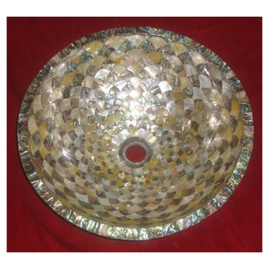 Évier moderne en céramique naturelle polie et brillante, fait à la main en Inde, avec nacre, pour salle de bain de villa - Product Image 1