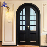 Puerta Abatible de Vidrio de Estilo Francés Moderno para Uso Residencial, Puertas y Ventanas Arqueadas de Aleación de Aluminio Negro Personalizadas