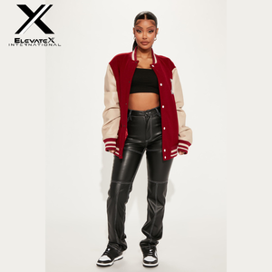 Chaqueta universitaria de lana personalizada de alta calidad para mujer estilo Hip Hop acolchado a prueba de viento transpirable algodón relleno bordado bolsillo - Product Image 2