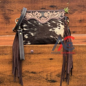 Bolso bandolera con flecos de cuero a mano de gran capacidad para mujer, bolso de mano de cuero genuino, monedero de hombro de piel de vaca - Product Image 1