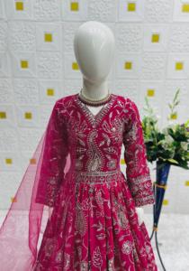 Excellent Quality Heavy Faux Georgette With Sequins Embroidery Kids Gown Wholesale Factory <b>Supply</b> From Surat - Product Image 4