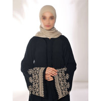 Abaya T-shirt à manches longues unie pour femmes musulmanes, en tissu tricoté, avec broderie islamique pour la prière, boutons, poche, écologique, style urbain