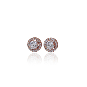 Boucles d'oreilles clous halo en or rose, bijoux en argent sterling 925 pour femmes et filles, à porter lors de mariages et de fêtes - Product Image 1