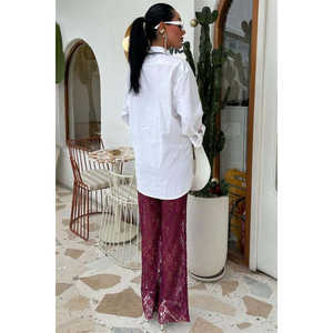 Pantalones de Encaje Transpirables con Forro, Cintura Alta y Estilo de Pierna Ancha 0081 - Product Image 3