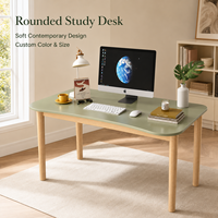 Bureau d'étude moderne et durable, vert, avec plateau incurvé et arrondi, pieds en bois, style minimaliste, table d'écriture pour ordinateur, chambre à coucher, bureau à domicile