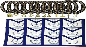 Masonic Blue Lodge Officers Apron Set of 12 with Blue Backing Chain <b>Collar</b> - Product Image 4