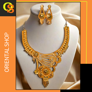 100% calidad de exportación collar pendientes conjunto con 22K chapado en oro estilo único mujeres usan collar pendientes conjunto joyería - Product Image 2