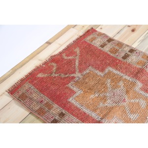 Tapis Herki 2,7x8,3 pieds, tapis turc écologique en laine rose patchwork avec envers en latex - Product Image 5