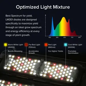 Sansi lampu Tanaman Tabung dapat diredupkan, 640W 720W 800W 1000W lampu spektrum penuh IP66 Led untuk rumah kaca dalam ruangan