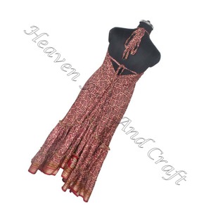 Hippy Boho ชุดอาหารค่ำพิมพ์ลายโบราณสำหรับผู้หญิงที่สง่างามชุดราตรีแขนกุดชุดผ้าไหมเปิดหลังฤดูร้อนพิมพ์ลายดอกไม้ - Product Image 4