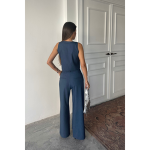 Indigo for TENCEL Sleeveless Jumpsuit Set <b>Shirt</b> and Trousers for <b>Parties</b> - Product Image 1