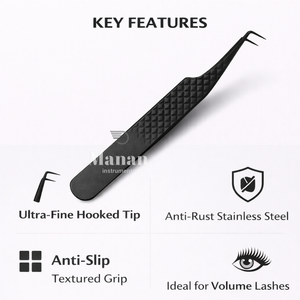 Pince à cils noire en acier inoxydable pour extensions, outil d'isolation de volume, préhension de précision, antidérapante, professionnelle, OEM - Product Image 4