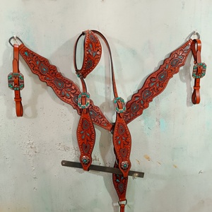 Custom Made Genuine Leather Western Hand Tooled Breast Collar With Hair on & <b>Stud</b> Wholesale Manufacturer Supplier Saman Exports - Product Image 6