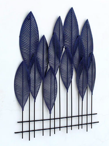 Hoja de hierro de lujo Moderno marco de hoja grande ecológico hecho a mano espejo de pared azul acabado recubierto de polvo decoración de la pared de la sala de estar - Product Image 4