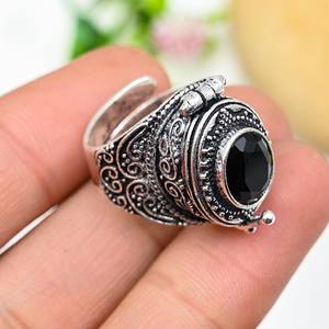 Black Spinel Pill <b>Box</b> Ring Adjustable 925 Sterling Silver Secret Message <b>Box</b> Ring Handmade Jewelry Gift <b>For</b> <b>Her</b> - Product Image 3