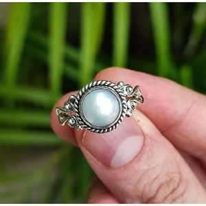 925 Sterling <b>Silver</b> Pearl <b>Ring</b> Handmade Boho June Birthstone Gift Freshwater Pearl <b>Statement</b> Promise <b>Ring</b> for Women - Product Image 5