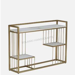 Table console contemporaine en métal finition or avec dessus en porcelaine pour salon villa hôtel cuisine salle à manger meubles à usage domestique - Product Image 3