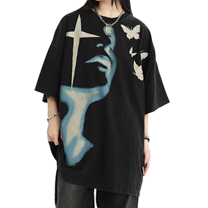 Camiseta personalizada Y2K Heavyweight 100% de algodón para hombre, camisetas Vintage de gran tamaño con cuello redondo, camiseta lavada con estampado gótico de nueva moda - Product Image 1