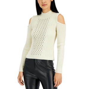 Maglione Donna Karan da donna bianco XX-Small con spalle scoperte e catena di cristalli, accessorio invernale - Product Image 1