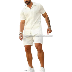 Ensemble deux pièces d'été pour homme, veste à col polo et short en coton respirant et léger, style streetwear, logo personnalisé imprimé en sérigraphie - Product Image 4