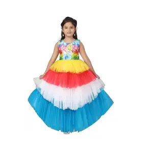 Best Selling Beautiful Design Soft Net Printed Girls Dress Gown for Party Wear Use from Indian Exporter