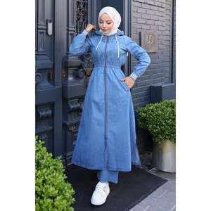 Conjunto de Jeans Midi con Top Largo Elástico con Capucha y Cuello Redondo en Mezclilla Azul, 100% Algodón, Corte Regular, MSW19370-1, Estilo Casual - Product Image 3