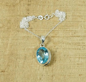 Blue Topaz Sterling Silver Pendant Necklace Handmade Gemstone Jewelry November Birthstone Gift for Women & Children's - Product Image 3