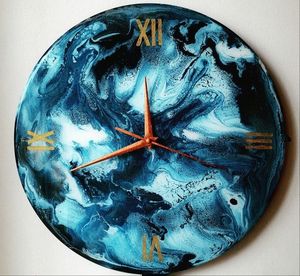 MATÉRIEL Horloges murales en résine époxy pour espaces exquis Cadeau unique pour la décoration intérieure Horloge murale époxy océanique par Antique Creation - Product Image 1