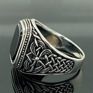 Anillo de compromiso cuadrado de Plata de Ley 925 de moda para hombre, ajuste de bisel de piedras preciosas de ágata hecho a mano, joyería fina certificada por terceros - Product Image 4