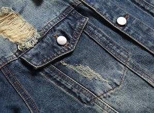 Veste en jean bleu vieilli d'hiver pour homme avec bouton et broderie Vêtements d'extérieur décontractés déchirés vintage - Product Image 5