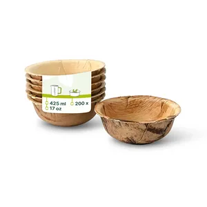 Hot Selling Top Quality 425Ml Round Small Sugarcane Dessert Palm Leaf Bowls Cake Shop Fruit Trays - 200 pcs/carton - Product Image 1