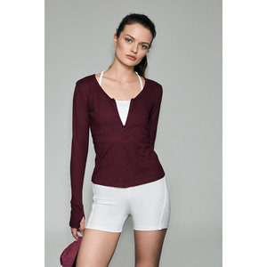 GRIMELANGE Blusa entallada con cuello en V y cierre de cremallera frontal para mujer de POLUNEA - Product Image 2