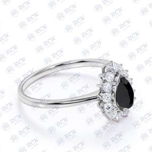 0.70 TCW poire coupe Halo Moissanite bague pour femme/fiançailles côté rond coupe 925 bague en argent Sterling pour femme - Product Image 4