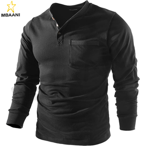 Camisetas Henley de Trabajo para Hombre, de Manga Larga, con 3 Botones, Bolsillo, Corte Holgado, 100% Algodón, Tejido Grueso - Product Image 1