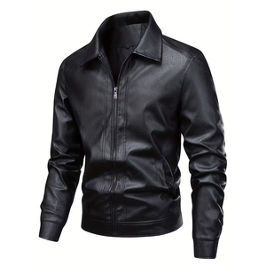 Chaqueta de Cuero Genuino para Hombre, Cortavientos, Ajustada, Manga Larga, Cuello Camisero, Chaqueta de Cuero con Calefacción y Bolsillo Lateral - Product Image 4