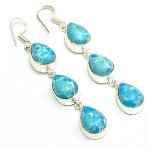 Caraïbes Larimar Teardrop Boucles d'oreilles en argent 925 fait à la main Larimar Gemstone Jewelry Cadeau de Noël - Product Image 2