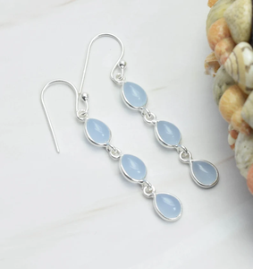 Boucles d'oreilles en calcédoine bleue Boucles d'oreilles en argent sterling 925 avec pierres précieuses Bijoux en forme de poire faits à la main pour les anniversaires de fêtes - Product Image 3