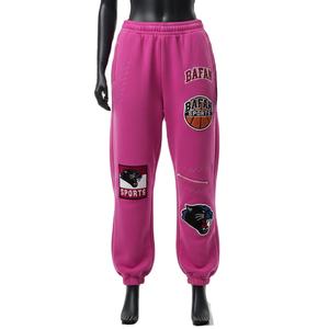 Pantalones Holgados Extra Grandes para Mujer, Felpa de Algodón Premium, GSM Suave, Rosa, Parche de Chenilla Personalizado, Bordado, Ropa Urbana, Pantalones Holgados en Venta - Product Image 1