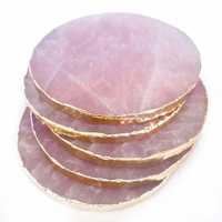 Sous-verres en agate de quartz rose de luxe avec bords électro-plaqués or, sous-verres en pierre naturelle pour la décoration de la maison et les cadeaux