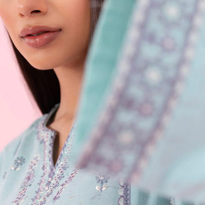 Venta al por mayor de color sólido de 3 piezas pakistaní indio damas césped trajes de manga completa impreso vestido de algodón de encaje personalizado disponible - Product Image 6