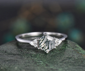 925 Sterling Silver Unique Women's Wedding <b>Ring</b> Natural <b>Moss</b> <b>Agate</b> Bridal Band Prong Setting Third Party Certified Wholesale - Product Image 2