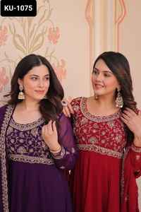Le nouveau mariage de créateur et le festival indien pakistanais portent des collections de robes en fausse Georgette Anarkali à manches longues à bas prix - Product Image 6