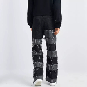 Pantalones de moda para hombre, pantalones con borlas empalmadas, negro, informal, con cremallera, Material de lana ligero, estilo callejero, cintura media - Product Image 2