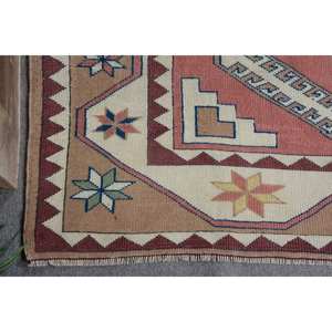 Vintage Turkish Kilim Rug 5.5 X 7.3ft <b>Red</b> Blue Patchwork Design Handmade Flat Weave <b>Latex</b> Backing for Hallway Rectangle Space - Product Image 5
